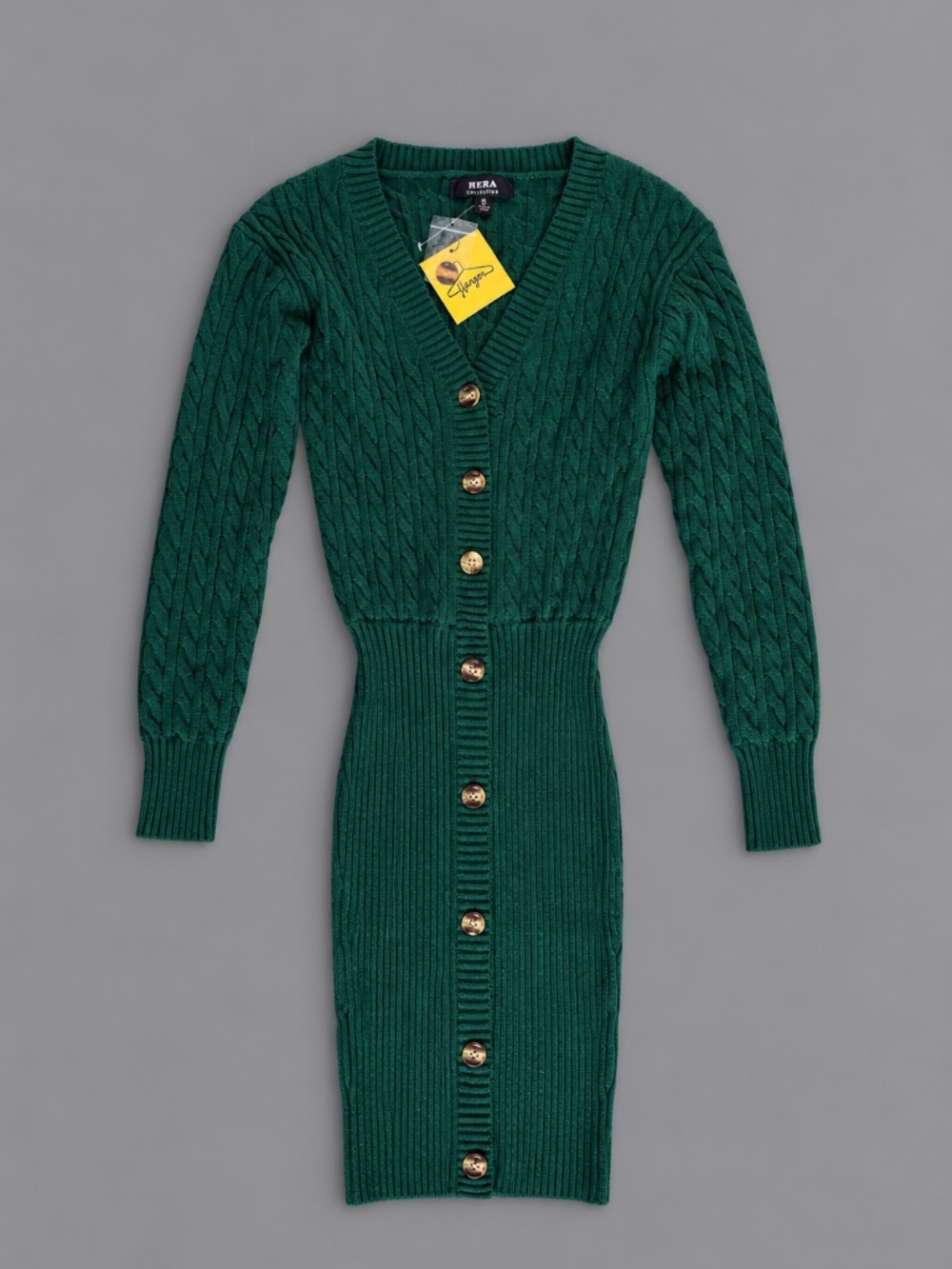 Hera Collection Green Cable Knit Midi Dress – Size S NWT